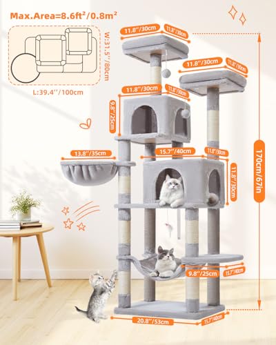 Image of Taoqimiao Cat Tree, 66.2 in Tall Cat Tower with 2 Plush Cat Condos