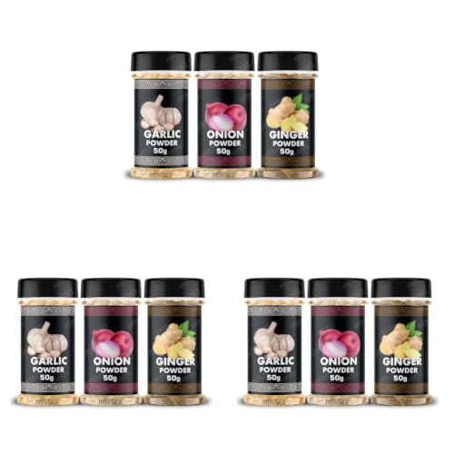 Image of HARIBAS Combo Dry Onion Powder, Garlic Powder and Ginger Powder (Adrak /Sunth) 50gm Each | For Cooking & Baking | Gluten Free Seasoning (Pack of 3)