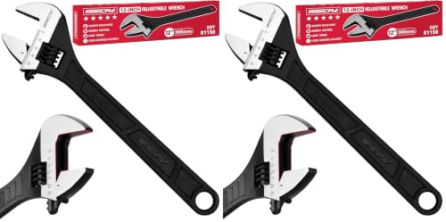 Image of SEDY 12-Inch Adjustable Wrench, Black Oxide Finish Wide Jaw Spanner with Inch /Metric Scale, Premium Drop Forged Steel for Automotive Plumbing and Household Repairs (Pack of 2)