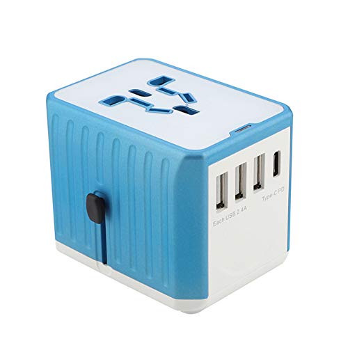 Worldwide Travel Adapter, Quick Charge USB-Umwandlung Ladebuchse Steckernetzteil klein und tragbar, für 150 Länder,Blau