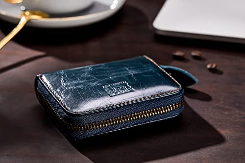 Image of Vintage Full Top Grain Leather Wallet RFID Blocking Multi Card Case with Zipper Pocket Card Holder for Men Women Gift Box