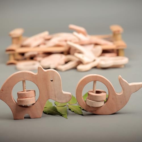 Image of Natural Neem Wood Baby Teether - Handmade Animal Shape Wooden Toy - Non-Toxic, Organic Chew Aid for Teething - Safe for Gums - Biodegradable, Eco-Friendly Gift for Infants & Toddlers (2, Neem Wood Baby Teether Set-3)
