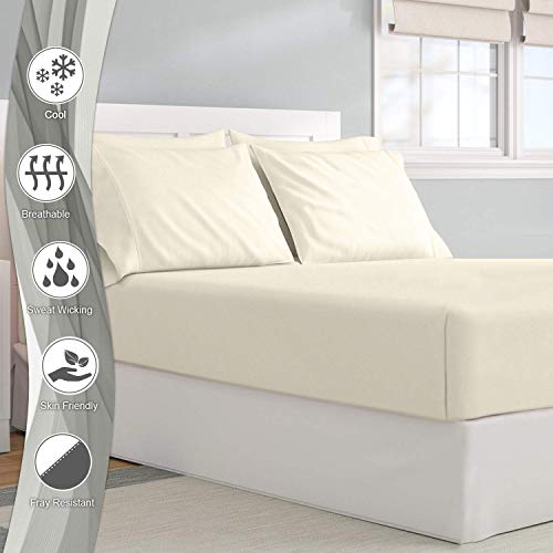 Pizuna Pure Combed Cotton Super King Fitted Sheet Ivory, 600 Thread Count 100% Long Staple Cotton Fitted Sheet 180x200 cm - Image 2