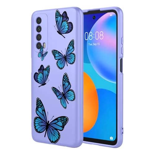 HTXWXJC Phone Case for Huawei P smart 2021 Case, Huawei Y7a PPA-LX1 PPA-LX2 PPA-LX3 Case Shockproof Flexible Bumper TPU Soft Case Butterfly Pattern Phone Cover for Huawei P smart 2021 Purple Butterfly