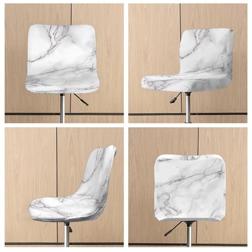 Image of Bar Stool Covers with Backs Height Mid Low Back Chair Protector White Marble Stain Resistant Bar Stool Chair Covers Counter Height Chair Covers Set of 2