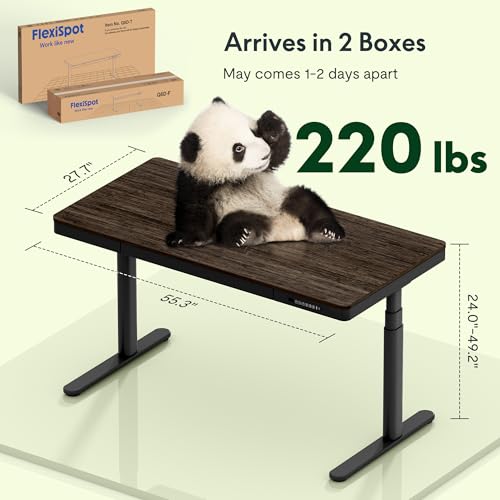 Image of FLEXISPOT 55 inch Bamboo Standing Desk, Dual Motor 3 Stages Adjustable Height Electric Computer Workstation Wireless Charging, Drawer, Quick Install, 220lbs Capacity (Dark Bamboo Tabletop + Black Frame)