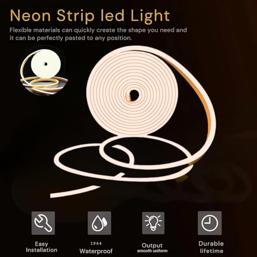 Image of 16.4 Feet Neon LED Strip Lights, with 12V Adapter, Waterproof IP65, Silicone Flexible Rope Light for Home Decor | Led Strip Lights | Neon Lights | Strip Lights | 5 Meter | (White)