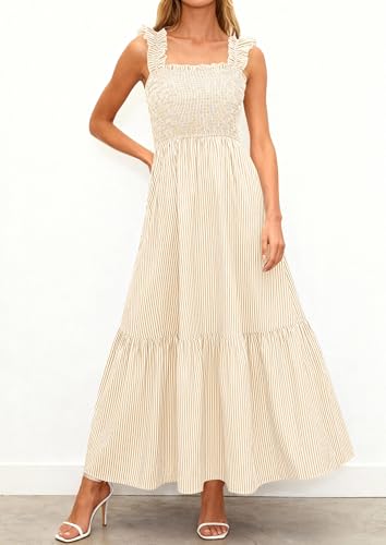 Image of PRETTYGARDEN Women's Summer Dress Casual Ruffle Strap Gingham Midi Sundress