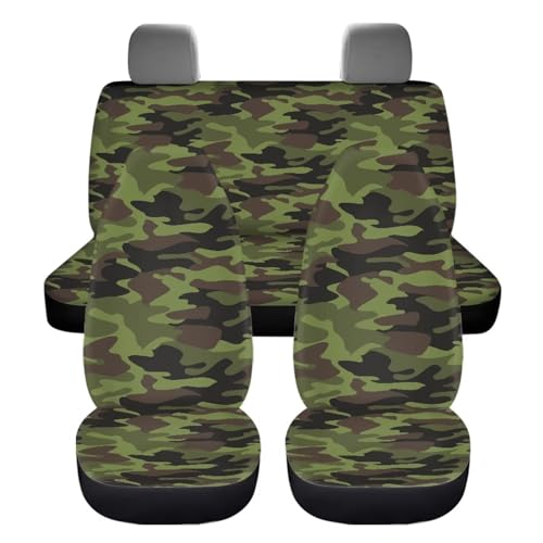 LACIYISON Juego completo de 4 fundas para asientos delanteros y traseros, ajuste universal para automóviles, SUV, sedán, furgonetas, camiones, patrón de camuflaje verde