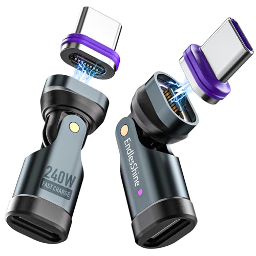 EndlesShine USB C Magnet Adapter PD 240W [2 Stück] 16 PIN Typ C Schnellladung Magnetischer USB 2.0 540 Drehbar OTG Anschluss (Schwarz)