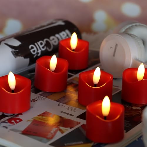 Image of CANDLE CHOICE Battery Operated Flameless Tea Lights Realistic Black Wick Bright Flickering LED Tealight Votive Candles Wedding Party Table Halloween Christmas Decorations Batteries Incl. 6 Pack Red