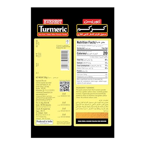 Image of Everest Turmeric Powder -200gm | Pure, Fine-Ground Haldi with Bright Natural Yellow Colour & Rich Aroma | Essential Haldi Powder for Everyday Indian Cooking (Pack of 2)
