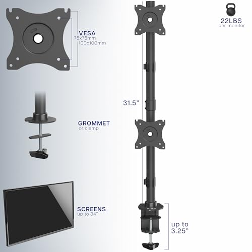 Image of VIVO Dual Monitor Desk Mount Stand with Height Adjustment and VESA Plates for 2 LCD Ultrawide Screens up to 34 inches, Stacked Array, STAND-V002R