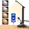 One Beat Desk Lamp with 6 Outlets 4 USB Ports(2×USB-C),Eye Protection Table Lamp Power Strip with 4 Color Modes 5 Brightness Touch LED Desk Lamps for Home Office College Dorm Room Essentials(Black)