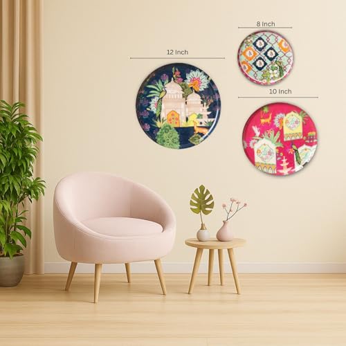 Image of RITUALISTIC Ajmer Floral Wall Plates for Home Decoration | Metal Wall Decor for Living Room | Wall Painting Showpiece | Gift Items for Women & Men | Home Decor Gift | Set of 3