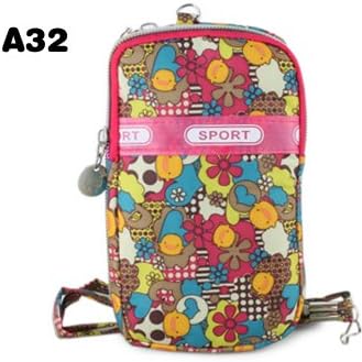 Big Mango Superior Quality Multipurpose Two Separated Pouches Cellphone Nylon Bag and Purse Big Clutch Handbag for Apple Iphone 4 4s Iphone 5 Samsung Galaxy S4 S3 Galaxy Note 2 with Flexible Neck Strap and Pretty Floral Pattern Colorful