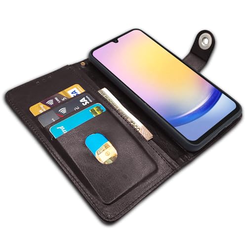 Image of Pikkme Samsung Galaxy A25 5G Flip Cover Leather Finish | Inside TPU with Card Pockets | Wallet Stand and Shock Proof | Magnetic Closing | Complete Protection Button Flip Case (Coffee)