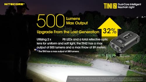 Nitecore TINI 2 Keychain Flashlight, Gray 500 Lumen USB-C Rechargeable with Digital Display LumenTac Charging Cable