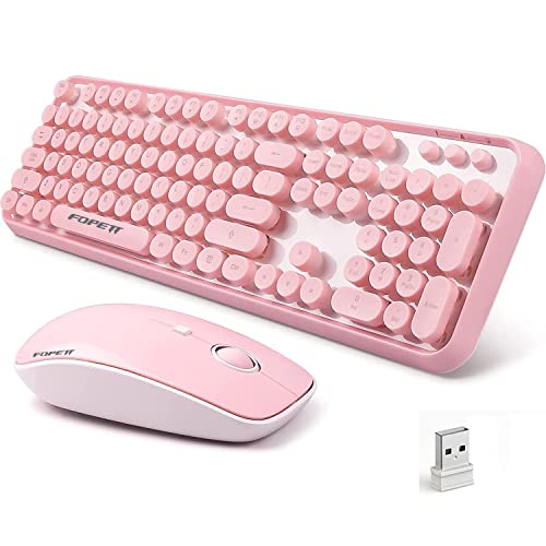 Image of FOPETT Wireless Keyboard and Mouse Combo, 104 Keys Full-Sized 2.4 GHz Round Keycap Colorful Keyboards, USB Receiver Plug and Play, for Windows, Mac, PC, Laptop, Desktop (Pink)