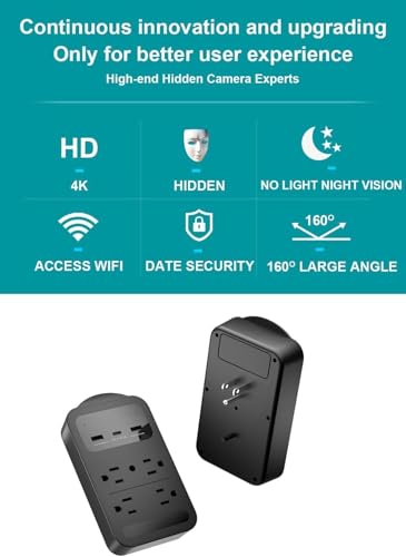 Image of 2026 Upgraded 4K WiFi Nanny Cam Hidden Camera with Night Vision,Wireless Outlet Charger Camera,Motion Detection|SD Storage Indoor Camera for Pet|Home|Office (Black)