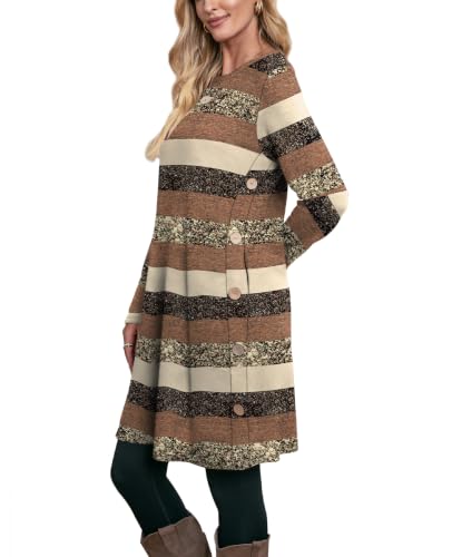 Image of OFEEFAN Fall Dresses for Women 2026 Crew Neck Long Sleeve Dress with Pockets