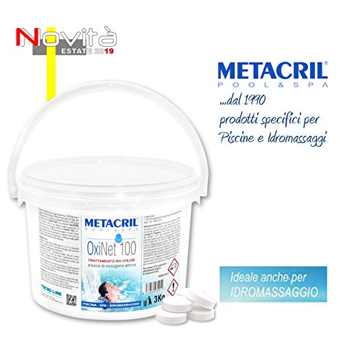 Metacril Active Oxygen in 100g tablets - OxiNet 100 kg.3 - Ideal for Pool or Hydromassage (Teuco, Jacuzzi, Dimhora, Intex, Bestway, ECC.) Immediate shipping