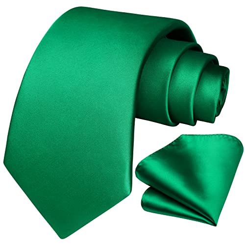 Image of HISDERN Mens Solid Color Ties Formal Satin Necktie and Pocket Square Set Classic Wedding Business Tie & Handkerchief