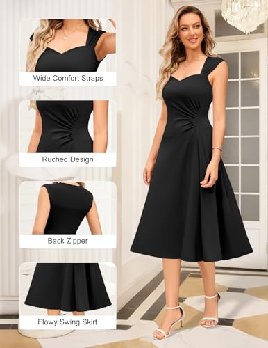 Dressystar Women's Cocktail Party Dress Fall Midi Sleeveless Ruched Flowy A Line Swing Formal Wedding Guest Dresses4