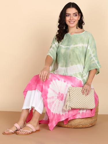 Image of Maaesa Women Handcrafted Tie & Dye Rayon Crepe Kaftan Dress | Casual Wear | Flowy Kaftan Style | Lightweight & Breathable Fabric