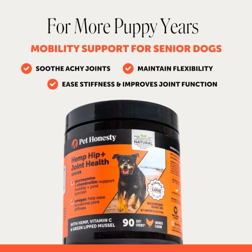 Image of Senior Hemp Hip and Joint Supplement for Dogs - Glucosamine Chondroitin, MSM & Green Lipped Mussel - Relief for Joint Stiffness, Advanced Strength Mobility Support for Senior Dogs (Chicken, 90 Ct)