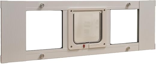 Ideal Pet Products Aluminum Sash Window Pet Door, Adjustable to Fit Window Widths from 33" to 38", Cat Flap 6-1/4” x 6-1/...