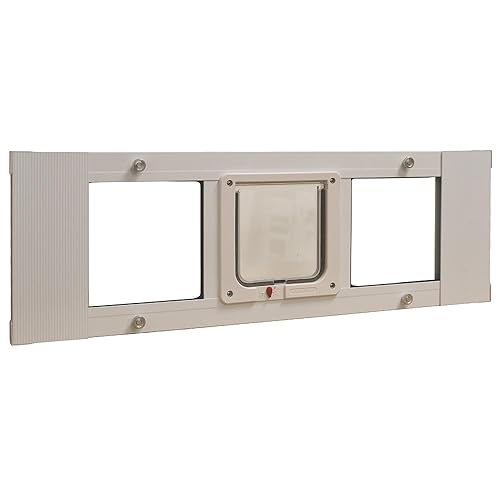 Ideal Pet Products Aluminum Sash Window Pet Door, Adjustable to Fit Window Widths from 33" to 38", Cat Flap 6-1/4” x 6-1/4” Flap Size - 6-1/4" x 6-1/4" Cat Flap Size - Window Width: 33" - 38"