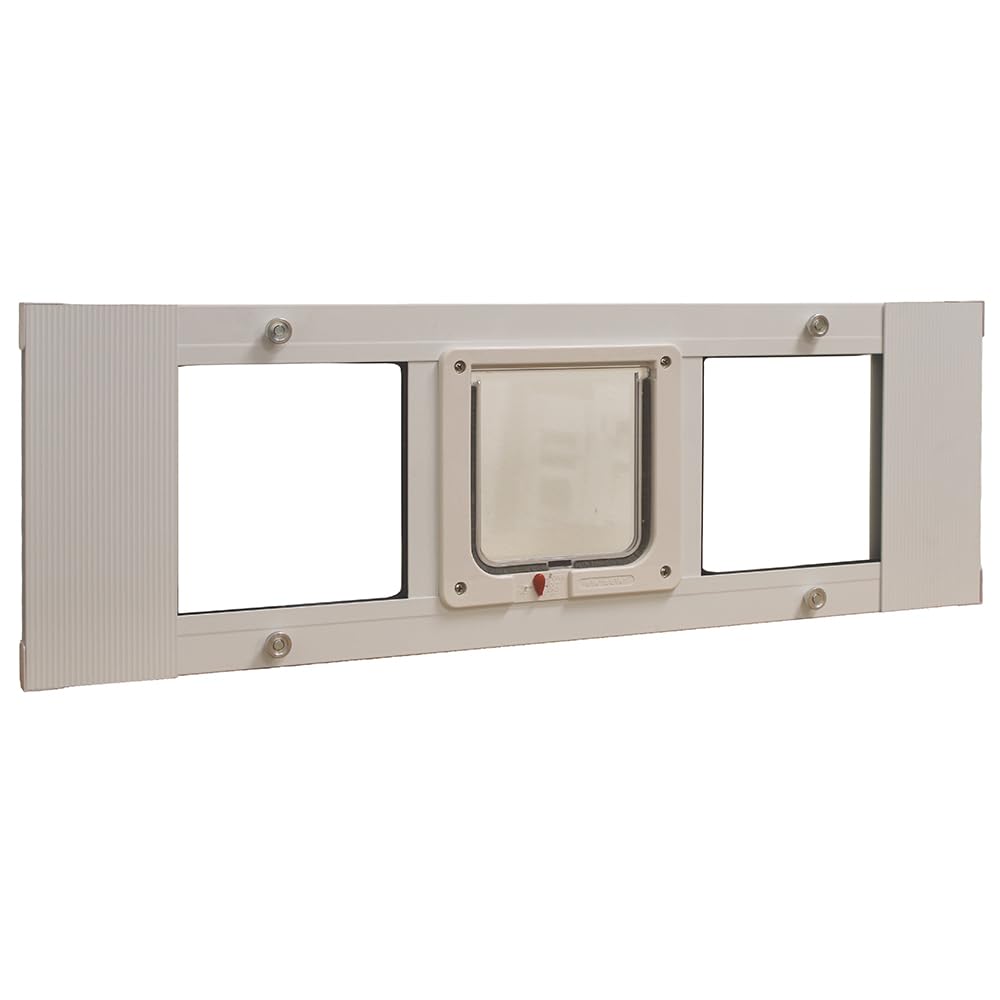 Ideal Pet Products Aluminum Sash Window Pet Door, Adjustable to Fit Window Widths from 33" to 38", Cat Flap 6-1/4” x 6-1/4” Flap Size