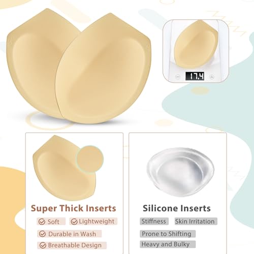 Nimiah Waterproof Super-Thick Bra Pads - Add 1-2 Cups Push up Breast Enhancer Inserts 2 Pairs Lightweight Sew in Boob Cup3