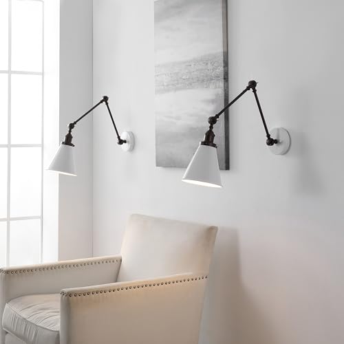 Image of JONATHAN Y Rover 1-Light Wall Sconce 7 inch, White /Oil Rubbed Bronze, Set of 2