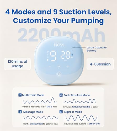 Image of NCVI 2 in 1 Wearable Breast Pump Hands-Free for Mom at Home or to Go | 4 Modes 9 Levels, Hospital-Grade Suction , BPA-Free, <45db, Portable Carry , Anti-flow, Pump While Driving or Outside