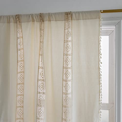 Decorazione rustica fatta a mano: le tende oscuranti stampate sono progettate con fiori geometrici traforati in macramè e nappe dello stesso colore, e le nappe di lino avvolgono ogni bordo del pannello, ad eccezione della parte superiore della tasca dell'asta. Non sono solo tende per la stanza, ma sono anche una decorazione perfetta per la casa.