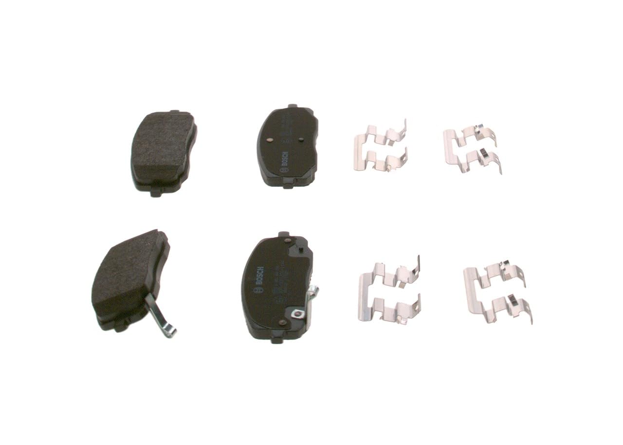 Bosch BP974 - Pastiglie Freni Auto, Asse Anteriore - Qualità Bosch - Riduzione del Rumore e della Polvere - Certificazione ECE-R90 - Senza Rame - 1 Confezione da 4 Pastiglie - Con Accessori