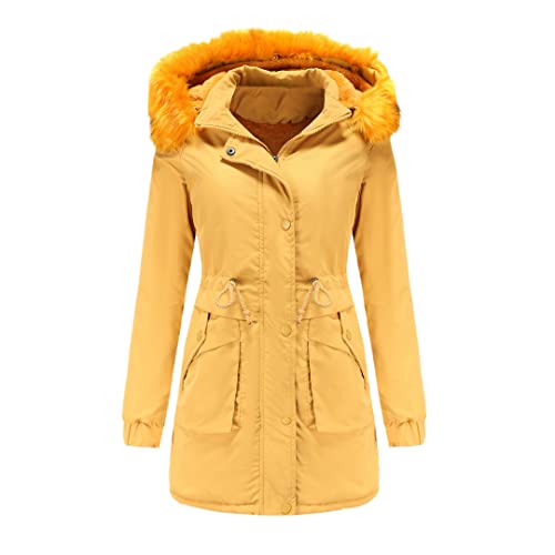 Blouson d'hiver chaud GN pour femme avec chapeau en fourrure noir taille M