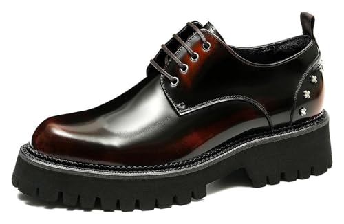 Mens Patent Leather Oxfords Fashion Dress Casual Lace Up Derby Rivets Platform Thick Sole Fashion Formal Walking Shoes for Prom Wedding Dating