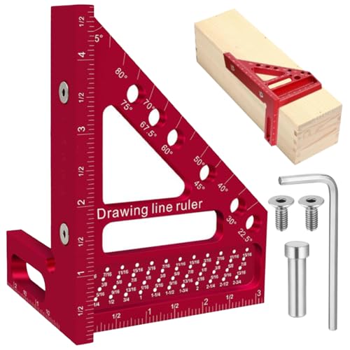 CHmiss 3D Multi-Winkel-Messlineal,22.5-90 Grad Aluminiumlegierung 3D-Gehrungswinkel,Quadratischer Winkelmesser für Die Holzbearbeitung,Hochpräzises Layout-Messwerkzeug für Ingenieur Tischler