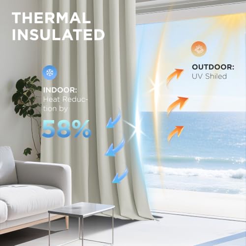 Image of Joydeco Ivory White 100% Blackout Curtains 84 Inch Length 2 Panels Set, Black Out Curtain for Bedroom Living Room, Heavy Luxury Thermal Insulated Velvet Curtains Rod Pocket Back Tab, 52W x 84L