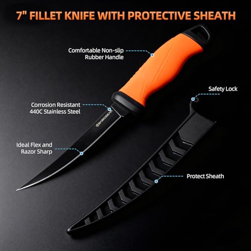 BasicGear Fishing Fillet Knife Set of 2, 7 in, Sharp for fishing & kitchen - image 2