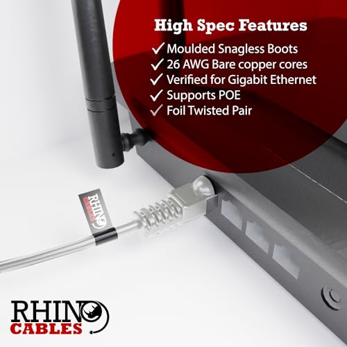 rhinocables High-Performance Cat5e FTP Cable - Shielded Snagless RJ45 Lead with LSZH Jacket, Grey/Beige, 10m - Image 3