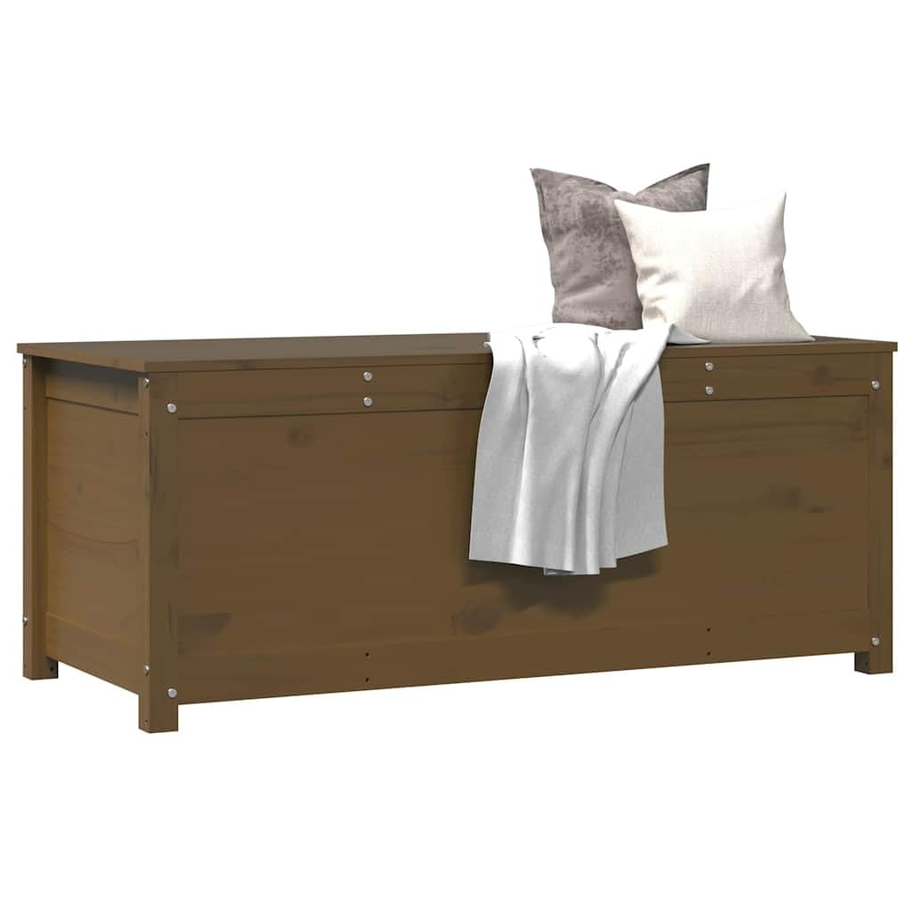 Baúl de pino macizo marrón miel 110 x 50 x 45,5 cm con muelle de gas gran espacio de almacenamiento para salón, dormitorio, pasillo, almacenamiento versátil y orden