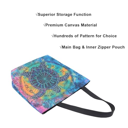 Extra Large Shoulder Tote Bag for Beach Travel Weekender Gym Turtle Mandala Pattern Purple Blue Reusable Grocery Canvas Shopping Bag4