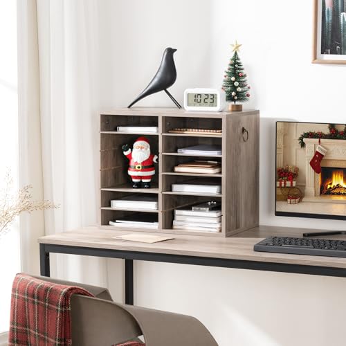 HOOBRO Literature Organizers, 12 Compartments Office Mailbox with Adjustable Shelves, Wood Countertop Literature Sorter for Office, Home, Classroom, Mailrooms Organization Greige BG12WF01 - Image 3