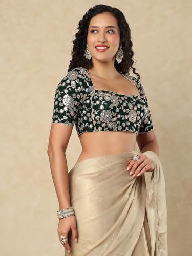 Image of SALWAR STUDIO Georgette Sweetheart Neck Readymade Blouse with Embellishment