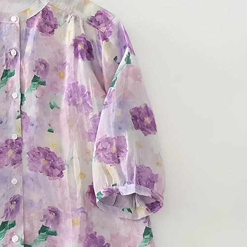 Image of Gufrina Women's Casual Button-Down Shirt with Multicolor Floral Print & Half Sleeves, Collar Neck (TOP-124)