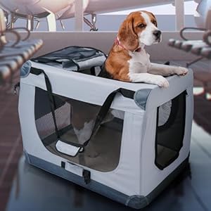 Folding X-Large Dog Carrier (32,2″*22,8″*22,8″) Pet Carrier, Soft Dog Crate with 3 Durable Tear-Resistant Mesh Window, Soft Pad and Bag for Supplies, Travel Crate Kennel for Pets (Gray)